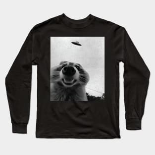 Funny Raccoon Selfie with UFOs Long Sleeve T-Shirt